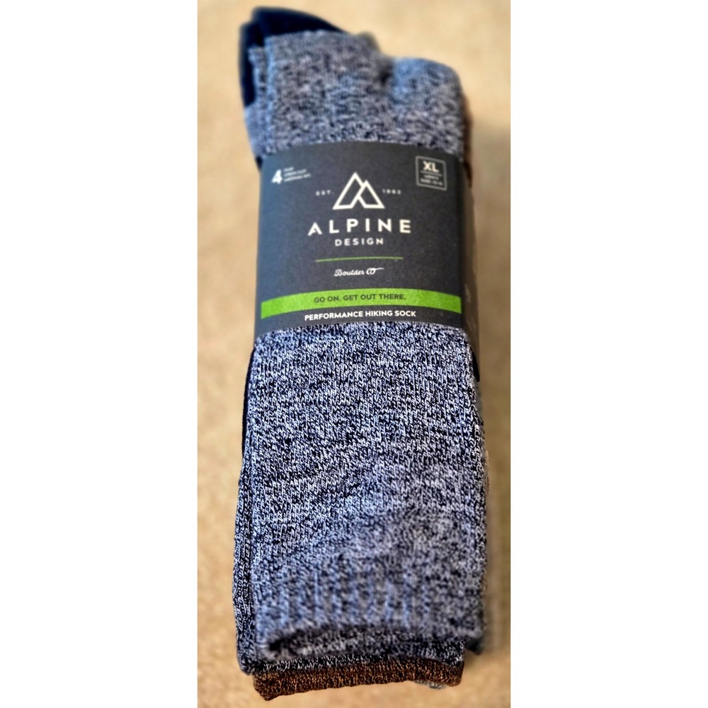Alpine Design Performance‎ Hiking Sock Men's XL Assorted Grey 4-Pak